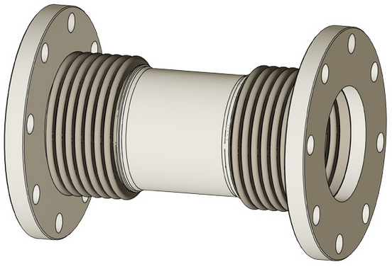 Universal expansion joint with flanges and intermediate pipe